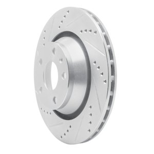 Audi TT Quattro RS Brake Rotor (1) - Rear Left - R1 Concepts - Drilled & Slotted - Silver - `08-`15